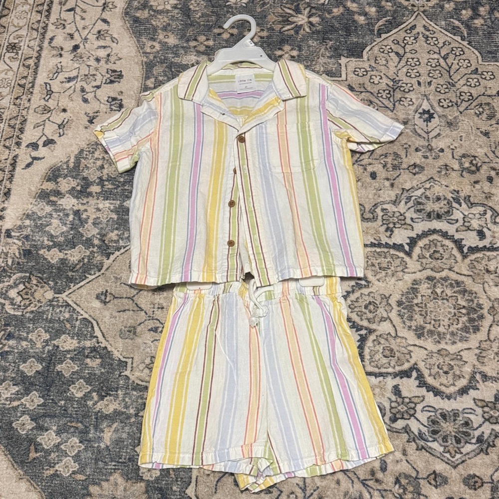 Kids Striped Short Linen Set - Multicolor